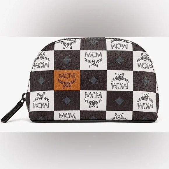 MCM checkered cosmetic pouch 150th anniversary aren bag exclusive ex cond - Picture 8 of 8